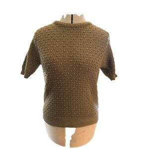 Vintage Short sleeve Folio Fire Islander Brown knit Sweater Top Size L USA Made